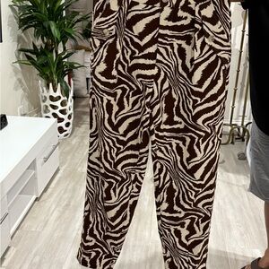 SHEIN Zebra Print Straight Leg Pants - Brown and White